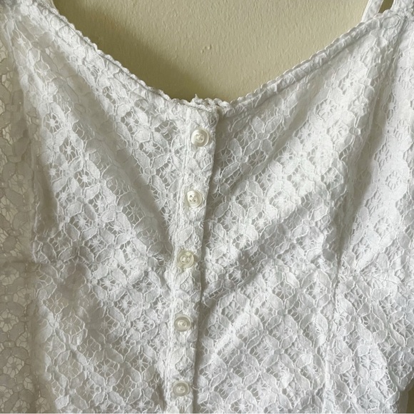 Hollister Crop Top Medium Eyelet Lace Crochet Smocked Western Boho Prairie - Picture 4 of 10